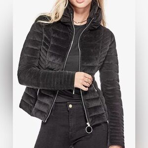 NWOT - Guess Teoma Black Velvet Puffer Jacket